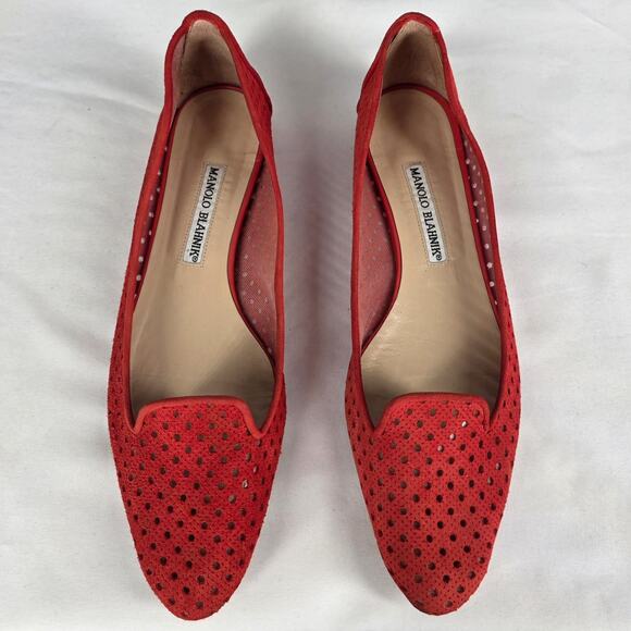 MANOLO BLAHNIK WOMEN’S SUEDE FLATS MESH ACCENTS • SIZE US 7 • MADE IN ITALY - Picture 4 of 10